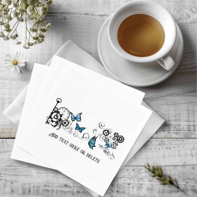 Steampunk Tribal Blue Butterflies  Napkin (Creator Uploaded)
