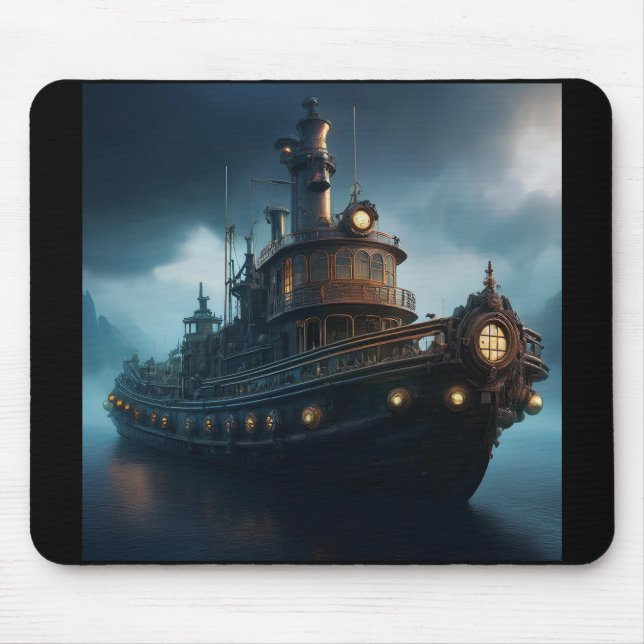 Steampunk Tugboat On A Cloudy Day Mousepad (Front)