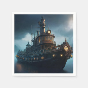 Steampunk Tugboat On A Cloudy Day Mousepad Napkin