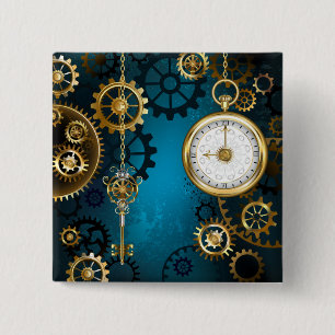 Steampunk turquoise Background with Gears 15 Cm Square Badge