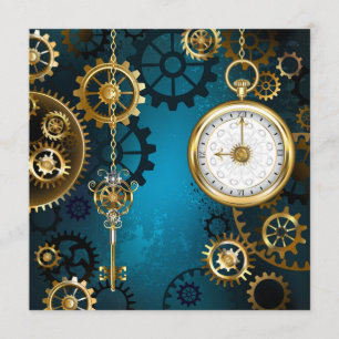 Steampunk turquoise Background with Gears Advice Card