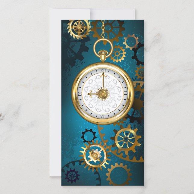 Steampunk turquoise Background with Gears Announcement (Front)