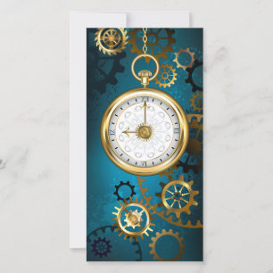 Steampunk turquoise Background with Gears Announcement