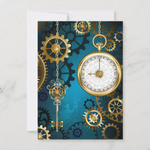 Steampunk turquoise Background with Gears Announcement