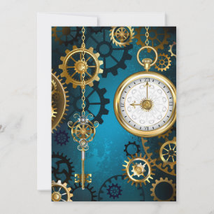 Steampunk turquoise Background with Gears Announcement