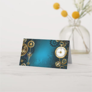Steampunk turquoise Background with Gears Appointment Card