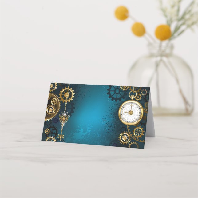 Steampunk turquoise Background with Gears Appointment Card (Front)