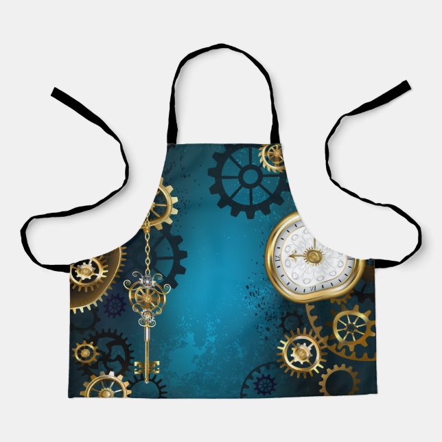 Steampunk turquoise Background with Gears Apron (Front)