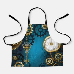 Steampunk turquoise Background with Gears Apron