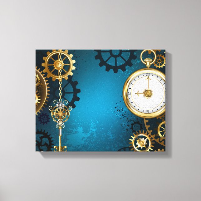 Steampunk turquoise Background with Gears Canvas Print (Front)