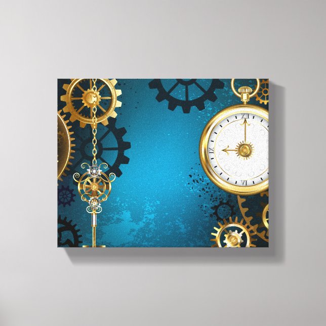 Steampunk turquoise Background with Gears Canvas Print (Front)
