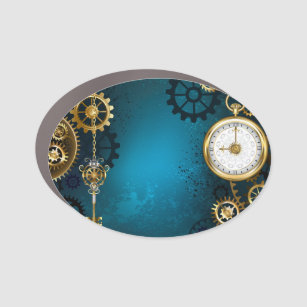 Steampunk turquoise Background with Gears Car Magnet