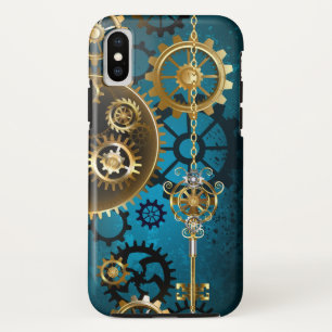 Steampunk turquoise Background with Gears Case-Mate iPhone Case
