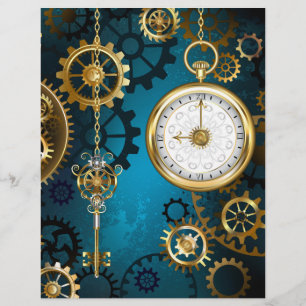 Steampunk turquoise Background with Gears Custom Letterhead