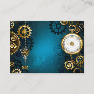 Steampunk turquoise Background with Gears Discount Card
