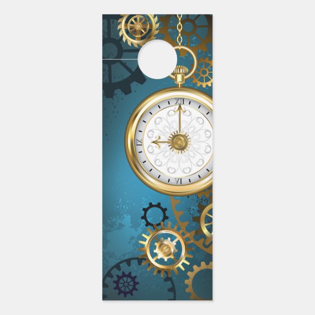 Steampunk turquoise Background with Gears Door Hanger (Front)