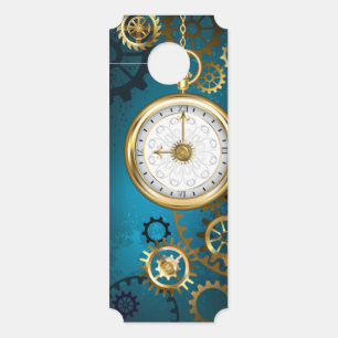 Steampunk turquoise Background with Gears Door Hanger
