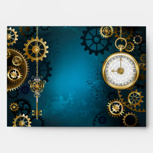 Steampunk turquoise Background with Gears Envelope