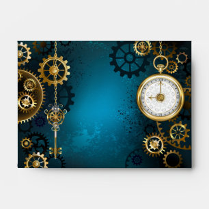 Steampunk turquoise Background with Gears Envelope