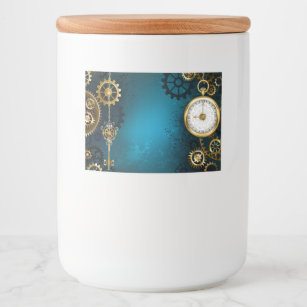 Steampunk turquoise Background with Gears Food Label