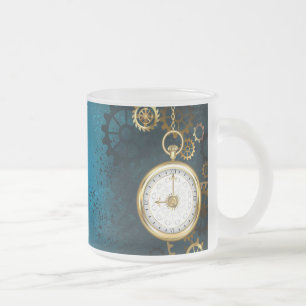Steampunk turquoise Background with Gears Frosted Glass Coffee Mug