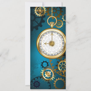 Steampunk turquoise Background with Gears Holiday Card