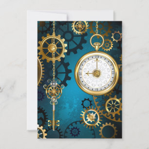 Steampunk turquoise Background with Gears Invitation