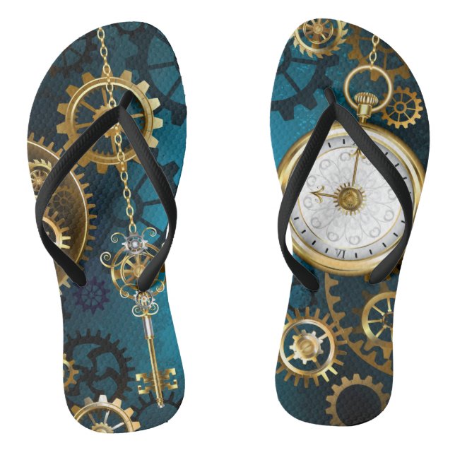 Steampunk turquoise Background with Gears Jandals (Footbed)