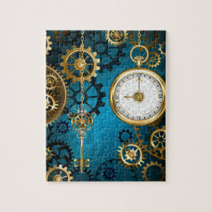 Steampunk turquoise Background with Gears Jigsaw Puzzle