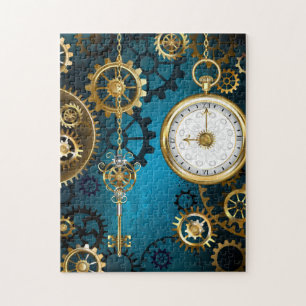Steampunk turquoise Background with Gears Jigsaw Puzzle
