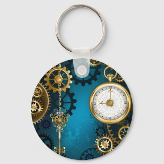 Steampunk turquoise Background with Gears Key Ring