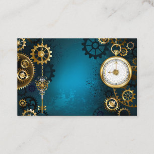 Steampunk turquoise Background with Gears Loyalty Card
