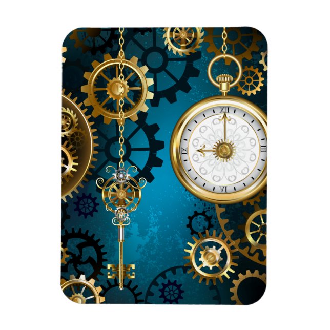 Steampunk turquoise Background with Gears Magnet (Vertical)