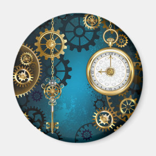 Steampunk turquoise Background with Gears Magnet