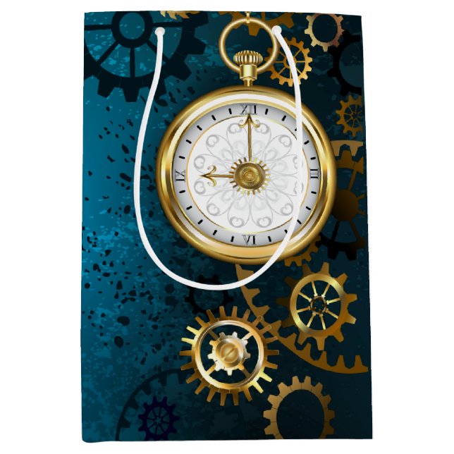 Steampunk turquoise Background with Gears Medium Gift Bag (Front)