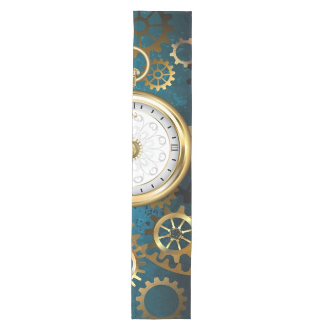 Steampunk turquoise Background with Gears Medium Table Runner (Front)