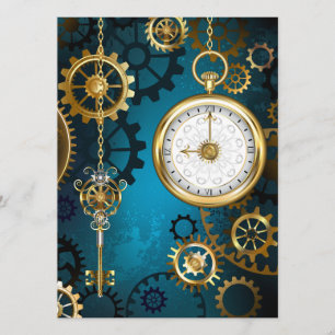 Steampunk turquoise Background with Gears Menu