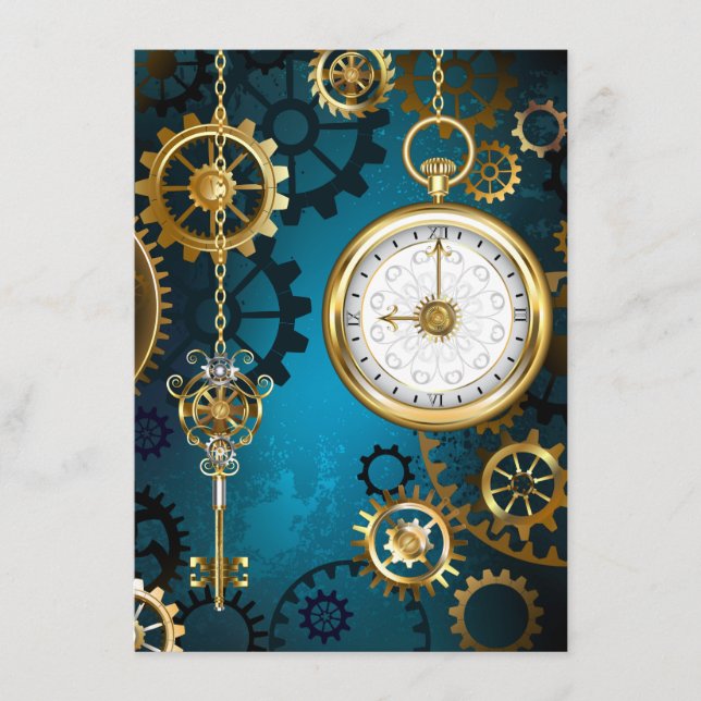 Steampunk turquoise Background with Gears Menu (Front)