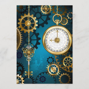 Steampunk turquoise Background with Gears Menu