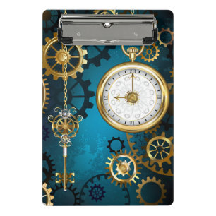 Steampunk turquoise Background with Gears Mini Clipboard