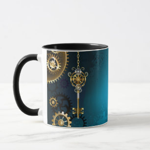 Steampunk turquoise Background with Gears Mug