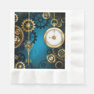 Steampunk turquoise Background with Gears Napkin