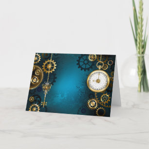 Steampunk turquoise Background with Gears Note Card