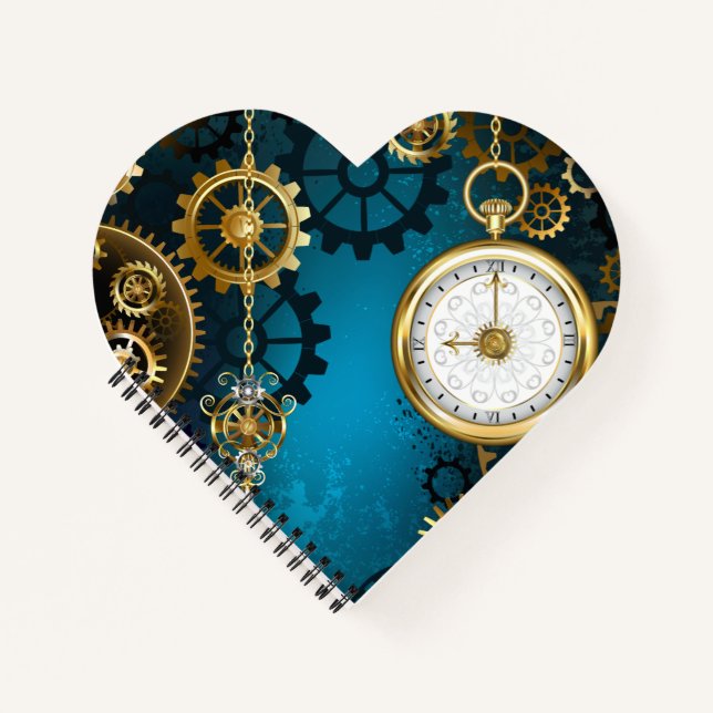 Steampunk turquoise Background with Gears Notebook (Front)