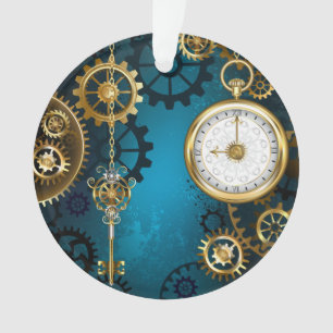 Steampunk turquoise Background with Gears Ornament
