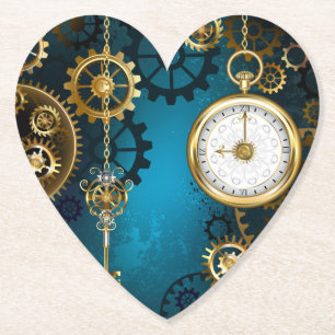Steampunk turquoise Background with Gears Paper Coaster