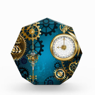 Steampunk turquoise Background with Gears Photo Block
