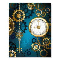Steampunk turquoise Background with Gears