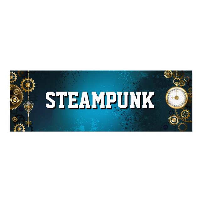 Steampunk turquoise Background with Gears Photo Print (Front)