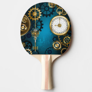 Steampunk turquoise Background with Gears Ping Pong Paddle